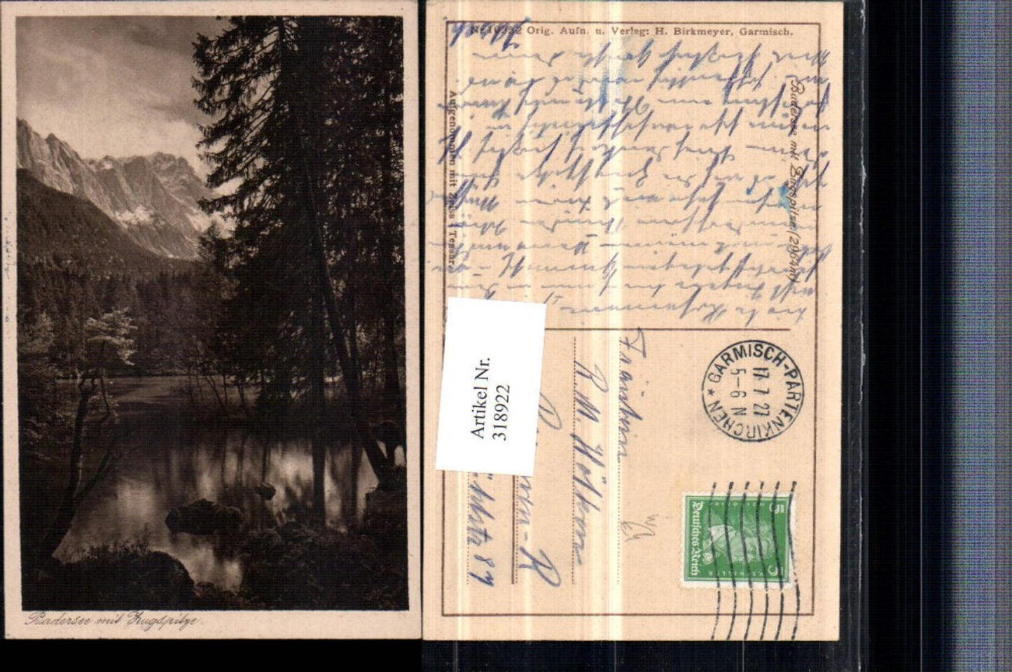 318922, Badersee lake near Grainau with Zugspitze mountain scenery