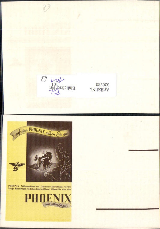320788, Advertisement Phoenix sewing machines with zigzag