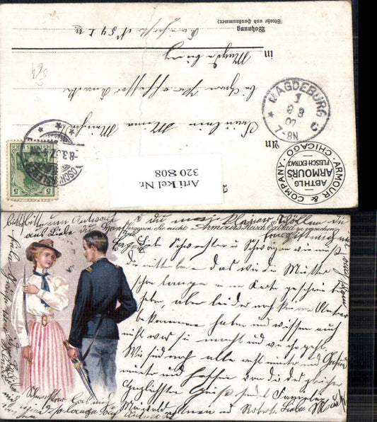 320808,Advertisement Armors Meat Extract Woman Soldier Stamp Armor Company Chicago