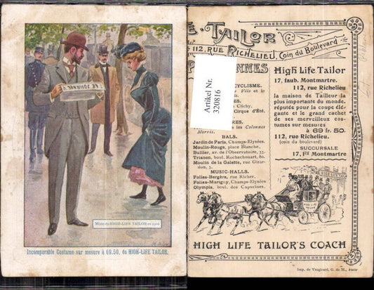 320816, advertisement Tailor High Life Tailors Coach carriage Paris Montmartre