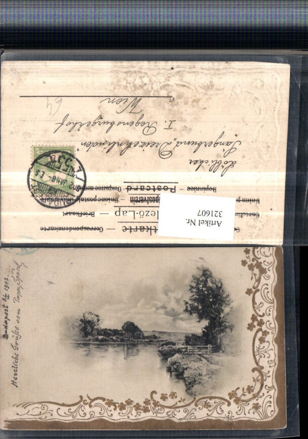321607,Präge Künstler AK Landschaft Gewässer Ornamente