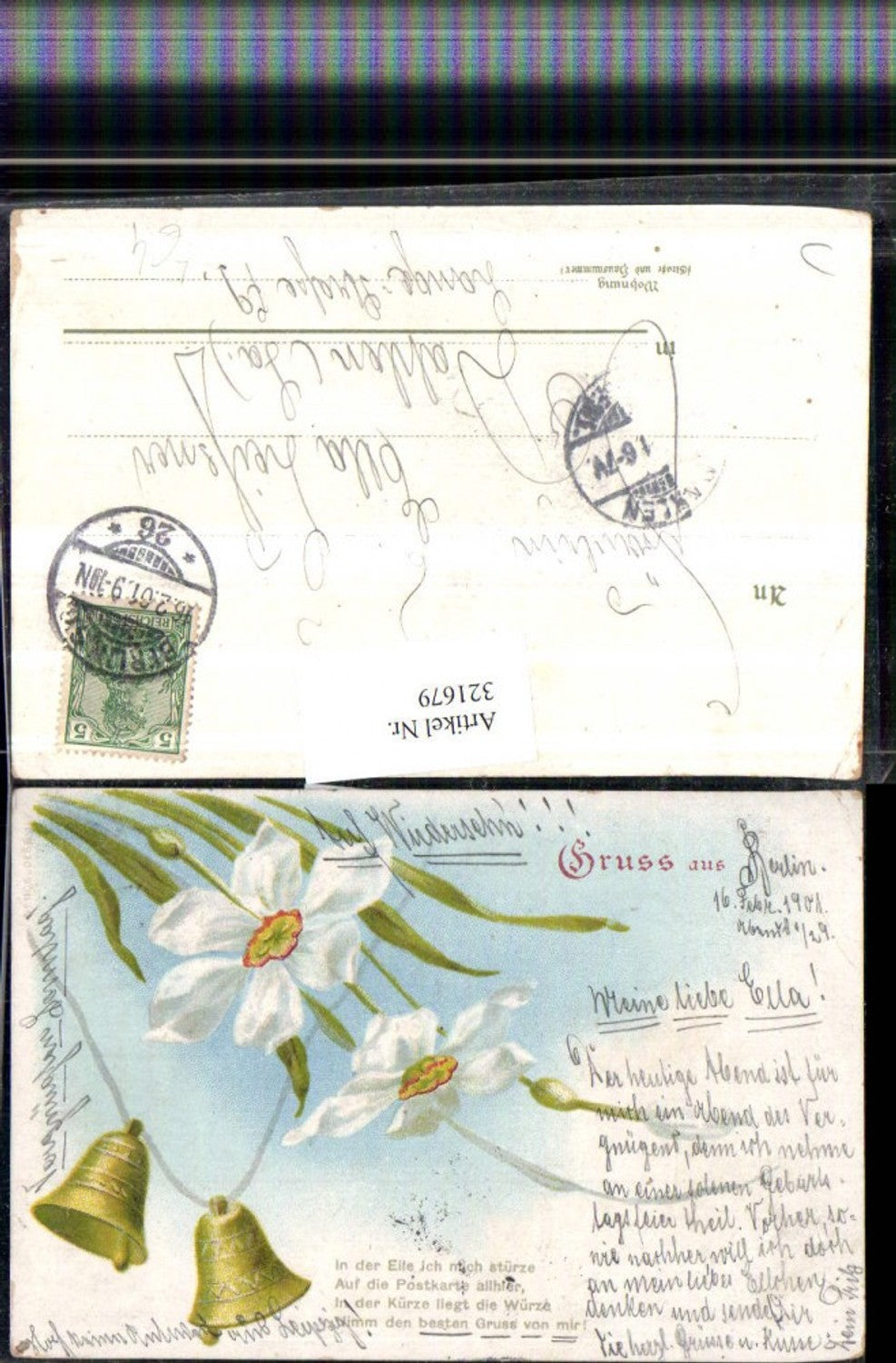 321679,Künstler Litho Narzissen Blumen Glocken Spruch
