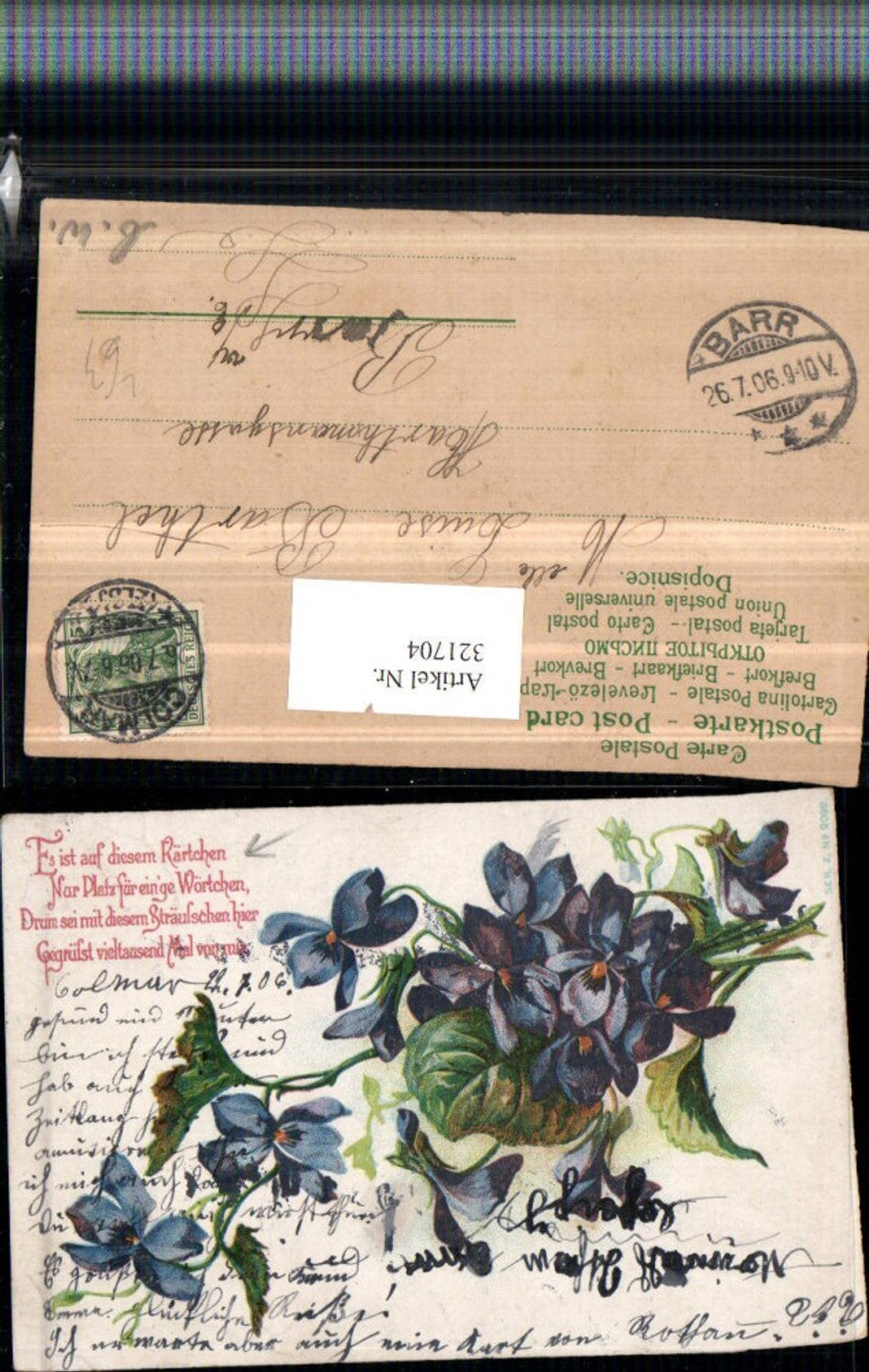 321704,Künstler Litho Blumen Veilchen Spruch