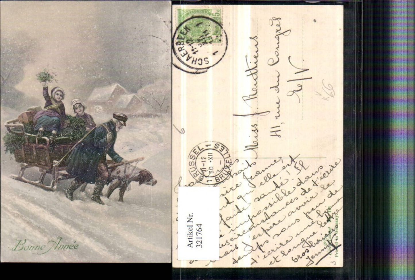 321764,Künstler AK Neujahr Hundeschlitten Bernhardiner Wassermühle pub Art de Vienne 116