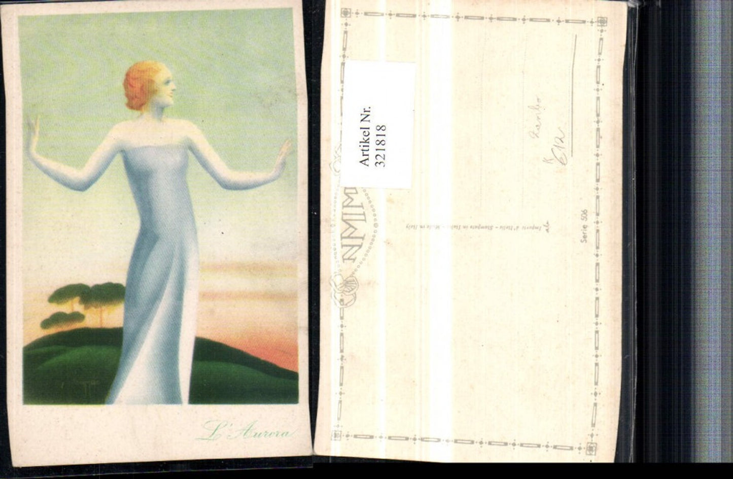 321818,Künstler AK Zambo L'Aurora Frau m. Kleid Landschaft