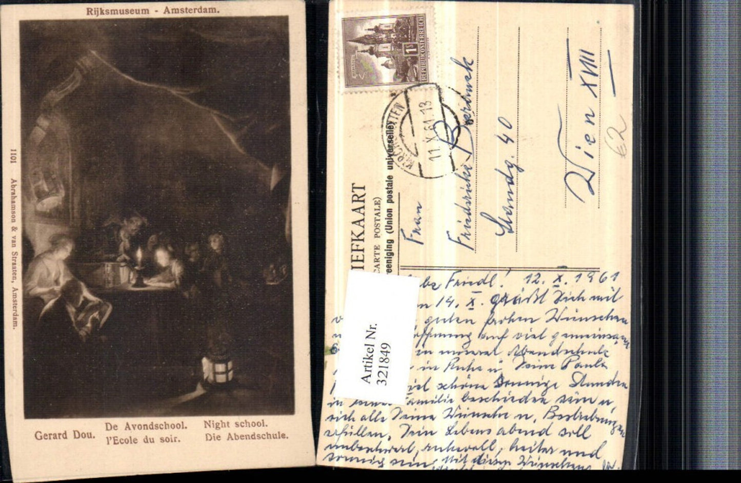 321849,Künstler AK Gerard Dou Die Abendschule Kerzenschein Laterne