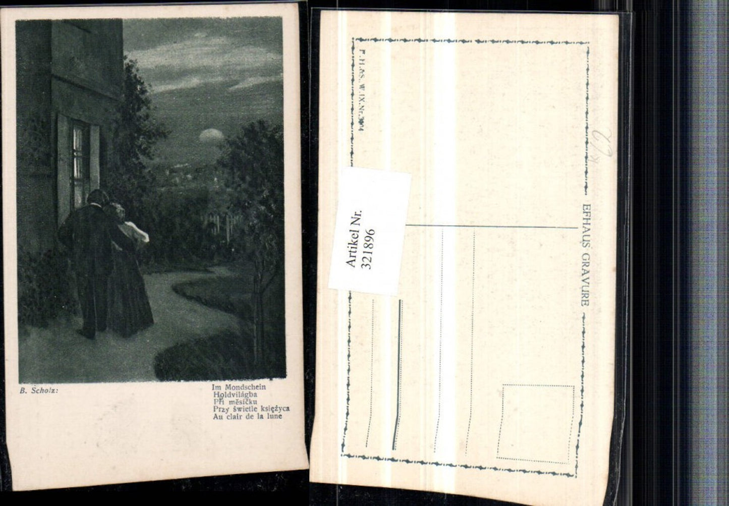 321896,Künstler AK B. Scholz Im Mondschein Liebespaar Liebe