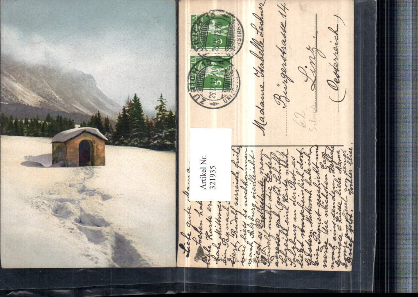 321935,Künstler AK Schweiz eingeschneite Kapelle Winterlandschaft