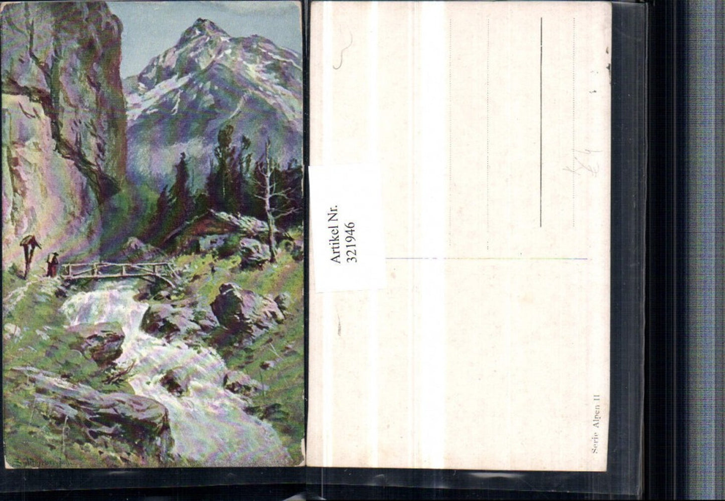 321946,Künstler AK Splitgerber jun. Landschaft Wasserfall Brücke Bergkulisse
