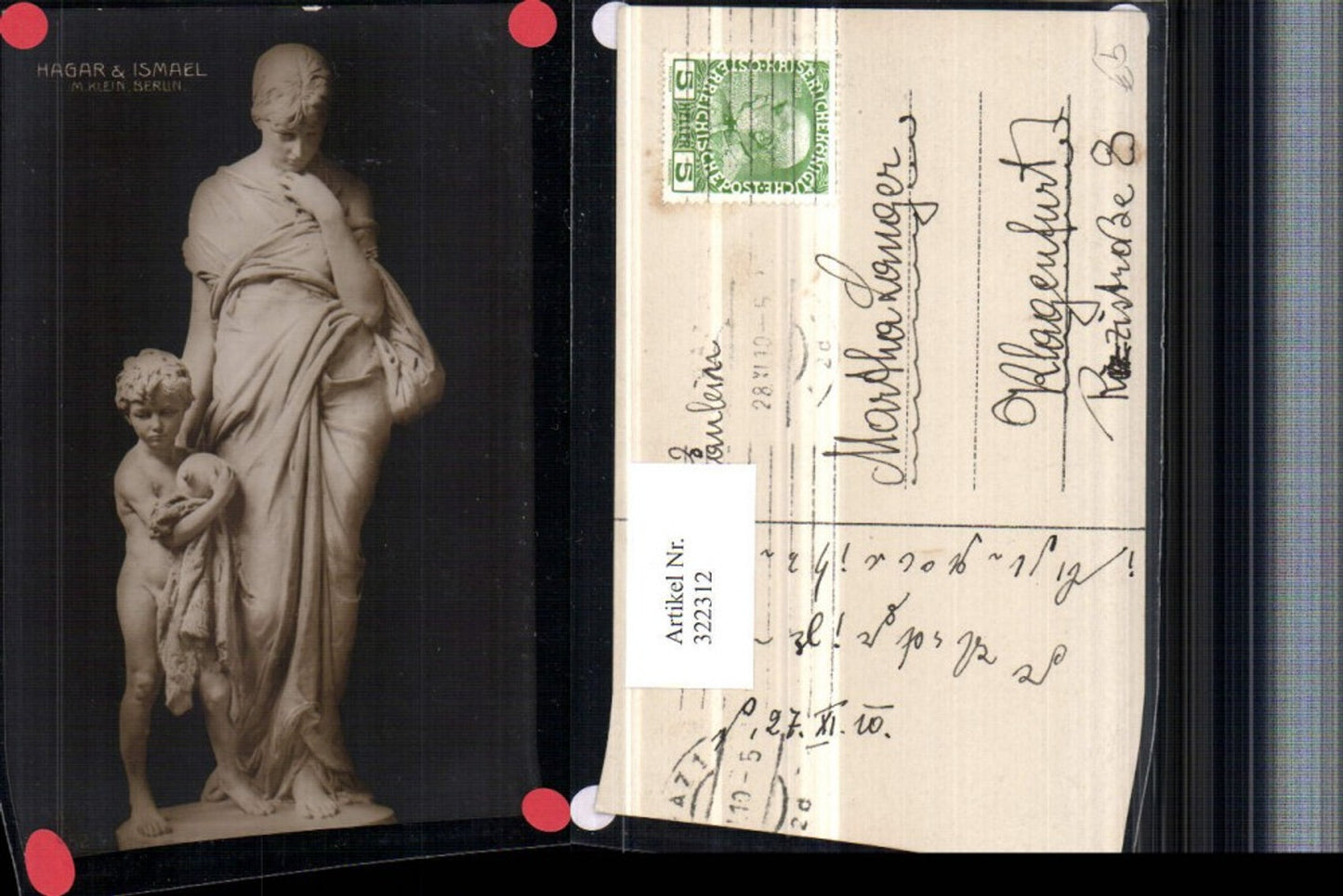 322312,Künstler AK M. Klein Berlin Hagar u. Ismael Statue Frau m. Kind
