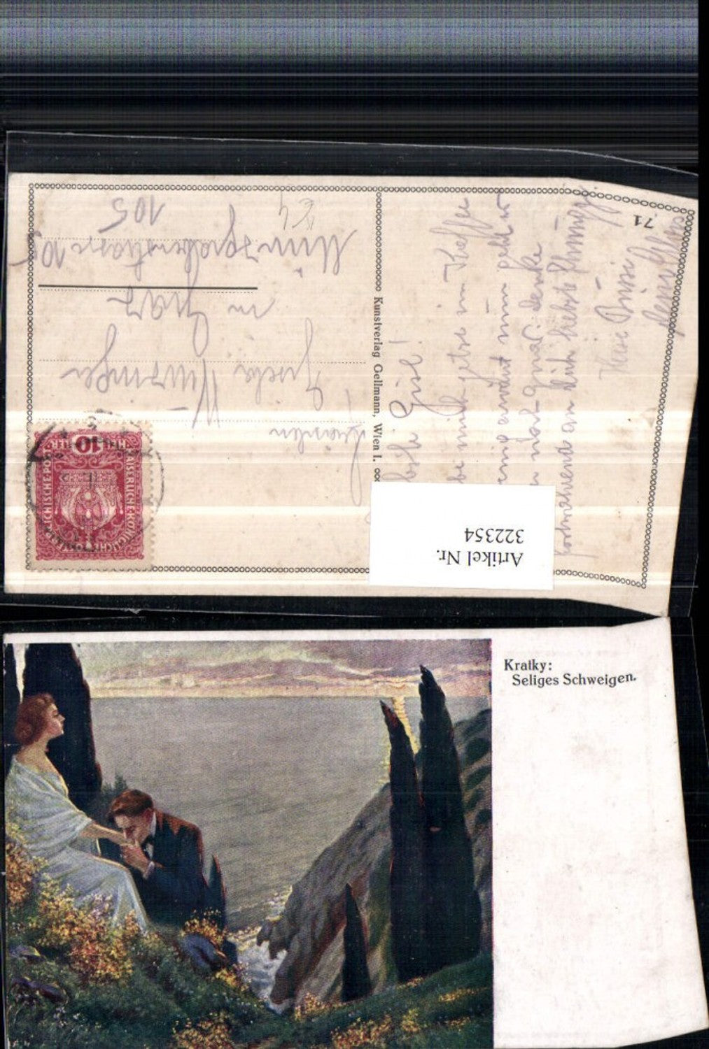322354,Künstler AK Kratky Seliges Schweigen Liebe Paar Handkuss