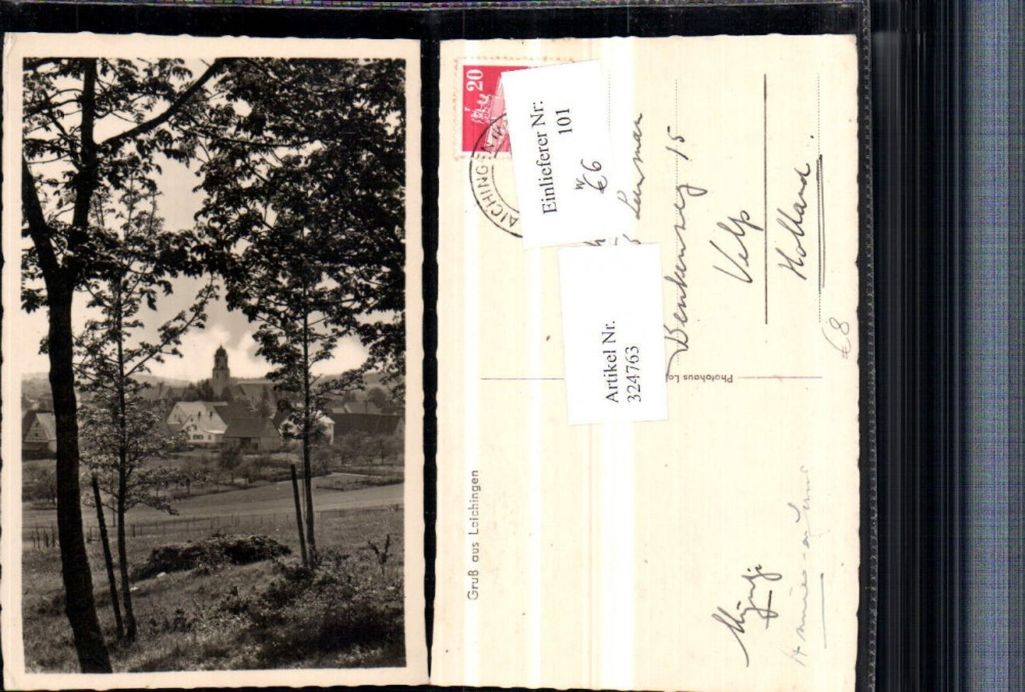 324763, Greetings from Laichingen, partial view of the church