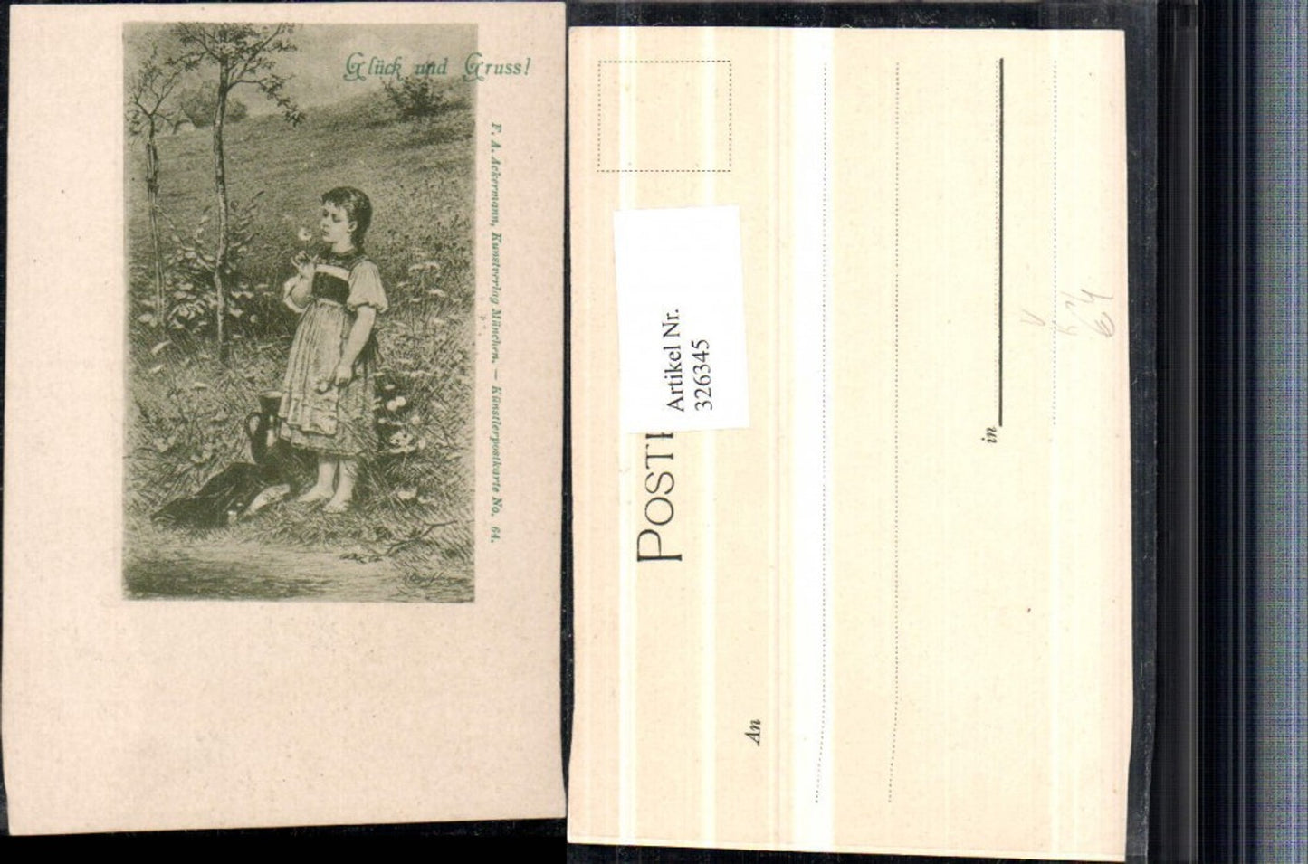 326345,Künstler AK R. Beyschlag Kind Mädchen Wiese Pusteblume pub A. Ackermann 64