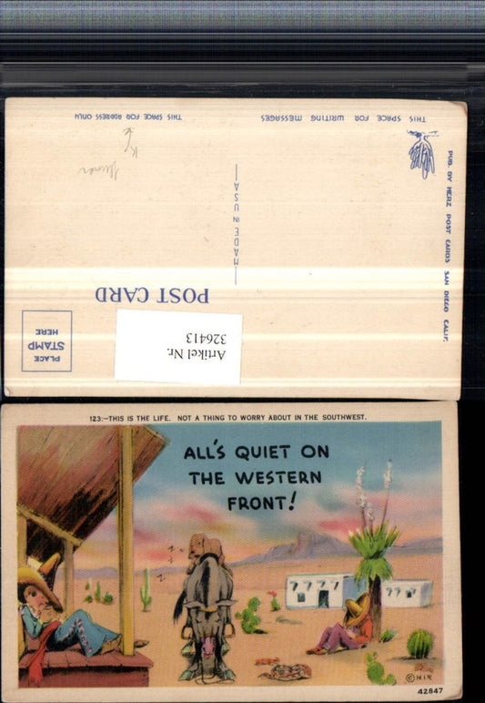326413, Artist AK Joke Humor Western Front Men with Sombrero Sleeping Donkey Saying