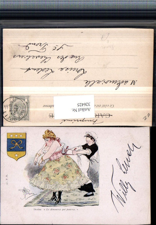 326425, Artist AK A. Guillaume Scherz Humor Maid lacing a woman's corset