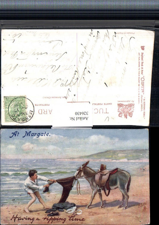 326430, Artist AK Joke Humor Beach Man Donkey Pulls on His Pants Pub Raphael Tuck &amp; Sons 9494
