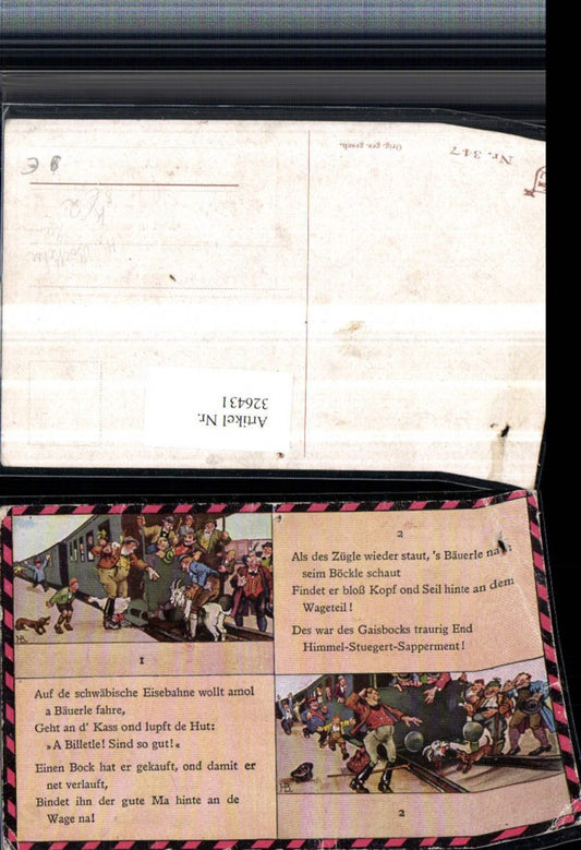 326431, Artist AK H. Boettcher Humor Railway Train runs over billy goat Saying Text