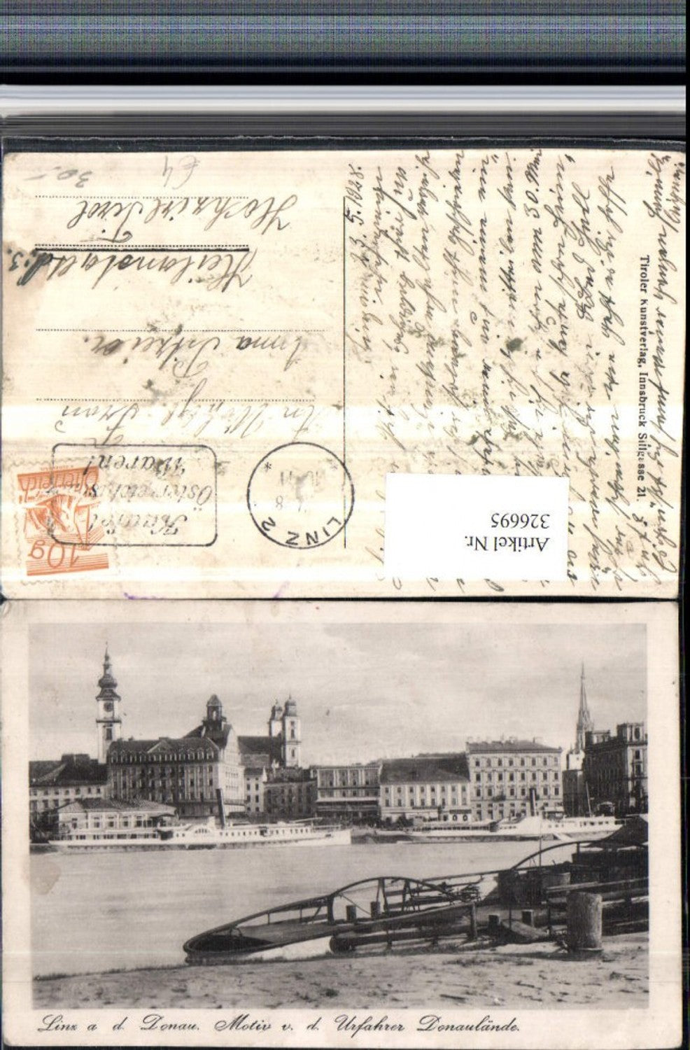 326695, Linz on the Danube, partial view of Urfahrer Danube embankment, steamer