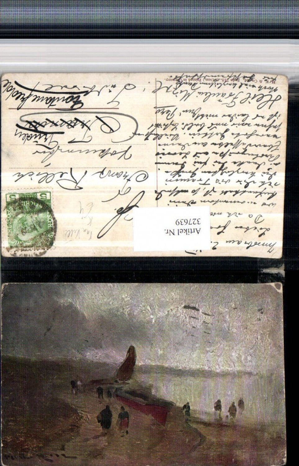 327639,Künstler AK Van Hill Landschaft Ufer Boot