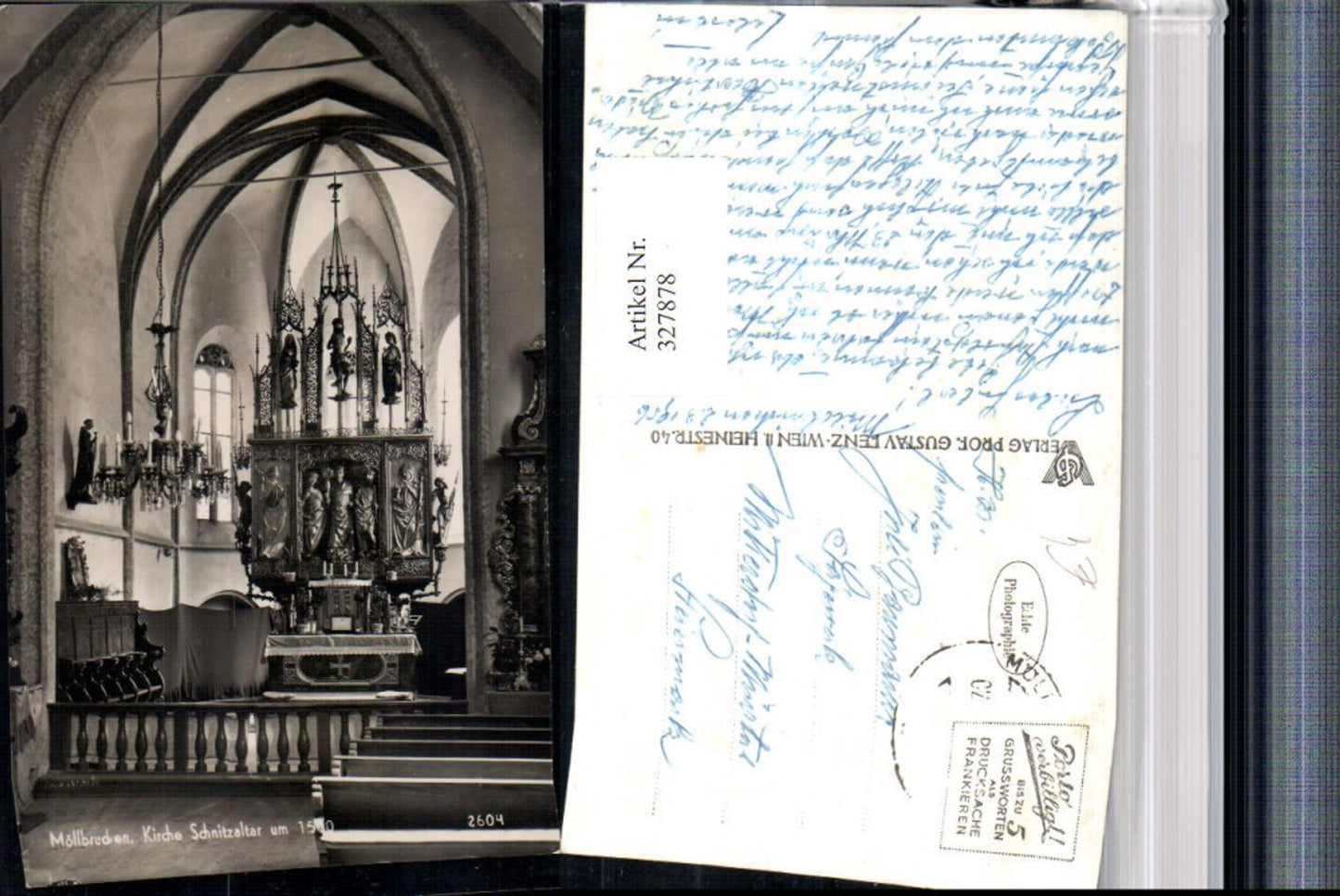 327878, Möllbrücken Church Interior view Carved altarpiece