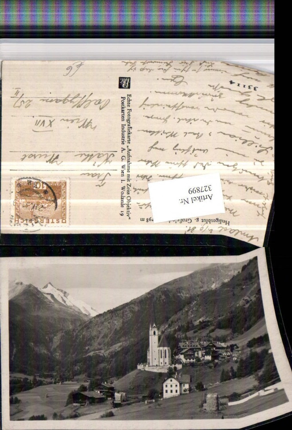 327899, Heiligenblut, Church view opposite the Großglockner mountain backdrop