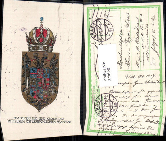 329690, Artist Ak Coat of arms and crown of the middle coat of arms Austria Politics pub War relief 255