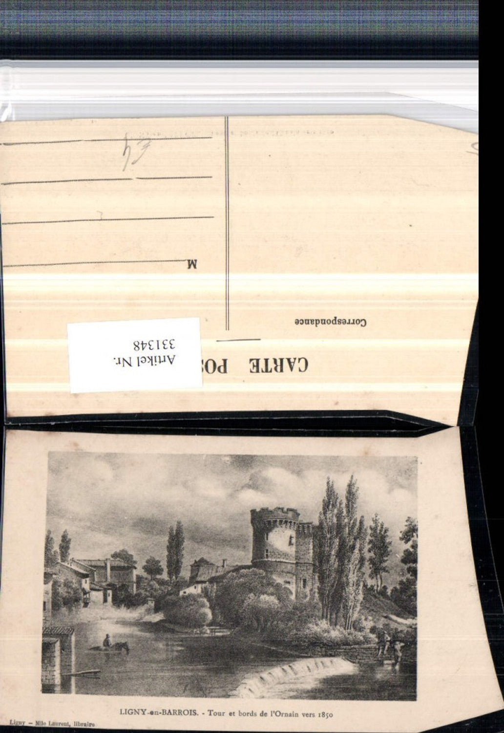 331348, Artist AK Lorraine Meuse Ligny-en-Barrois Tour et bords de l'Ornain vers 1850 Wehr Turm