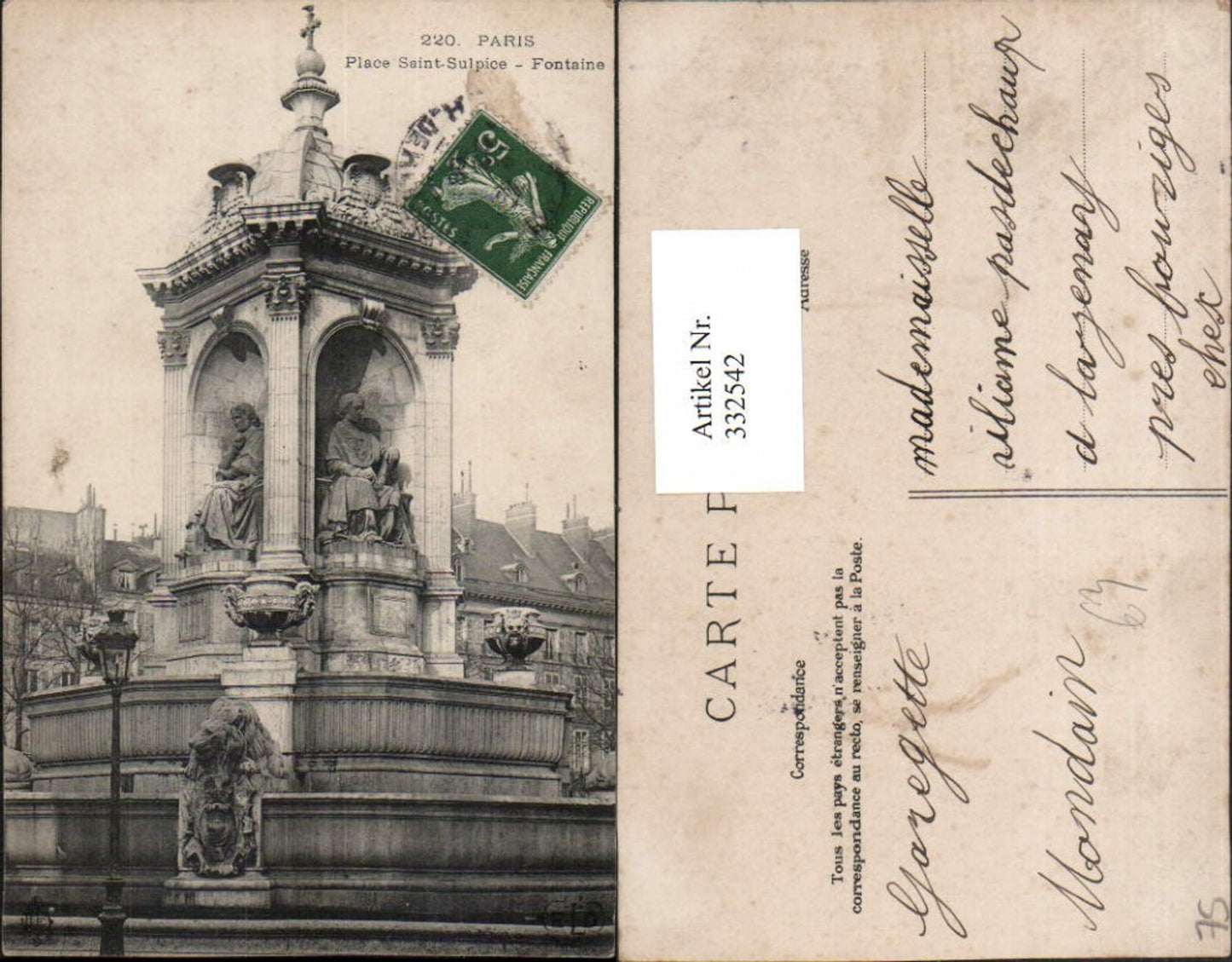 332542,Ile-de-France Paris Place Saint-Sulpice Fontaine Brunnen