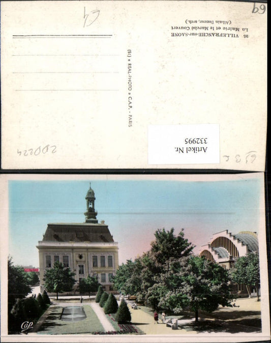 332995,Rhone-Alpes Rhone Villefranche-sur-Saone La Mairie et le Marche Couvert Bell tower
