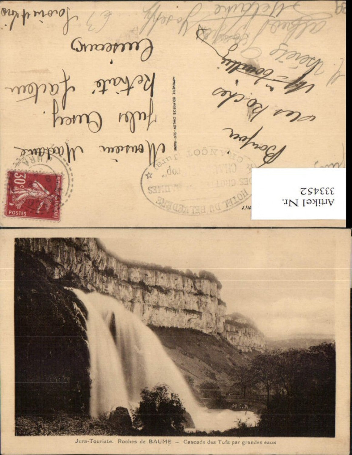 333452,Franche-Comte Jura Roches de Baume Cascade des Tufs par grandes eaux Wasserfall