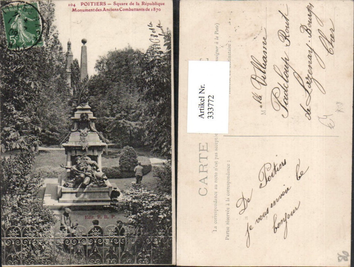 333772,Poitou-Charentes Vienne Poitiers Square Republique Monument Anciens Combattants 1870