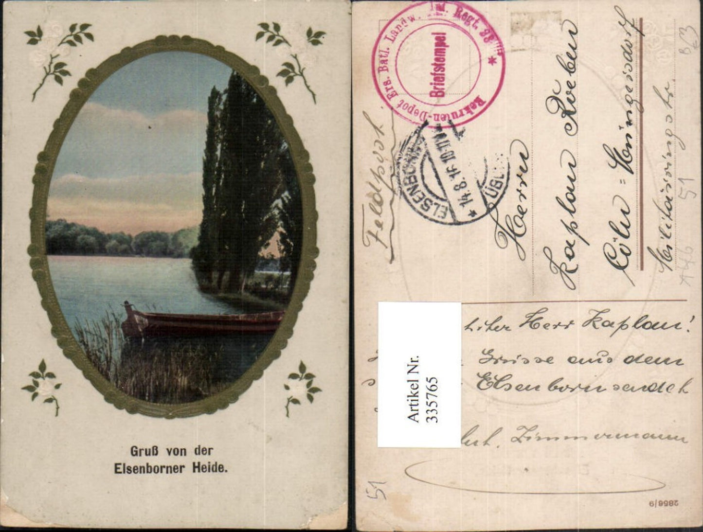 335765, embossed postcard, greetings from the Elsenborn Heath landscape, passe-partout
