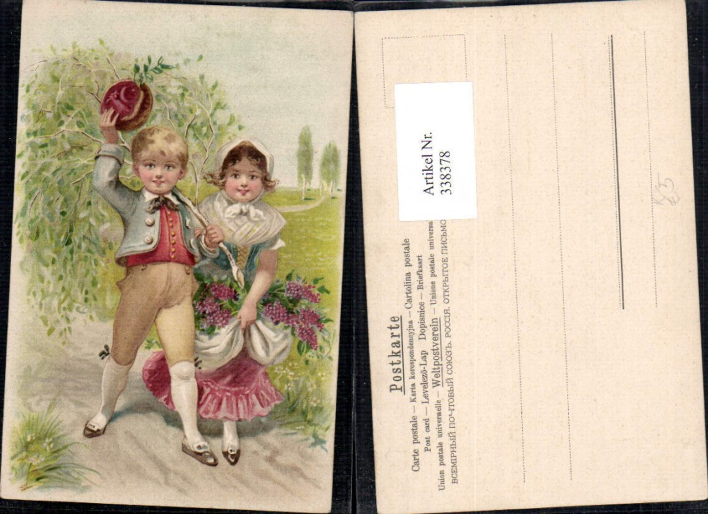338378,Künstler Ak Kinder Paar i. Tracht Hut Birkenzweig Birke