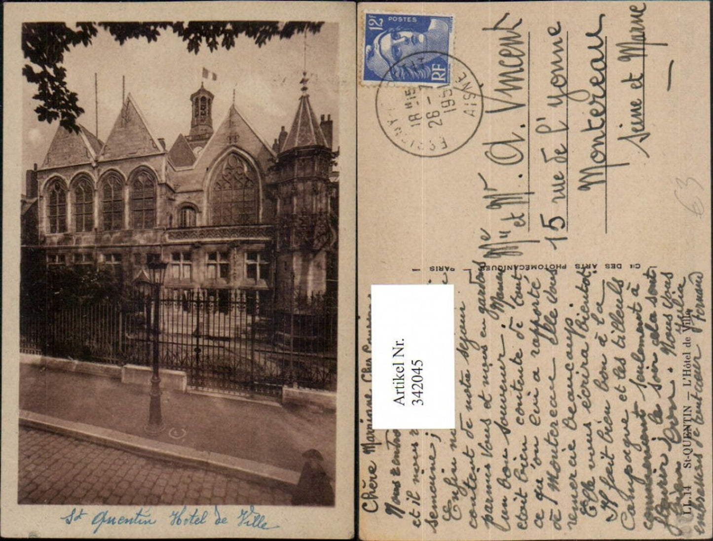 342045,Picardie Aisne St-Quentin L'Hotel de Ville Rathaus
