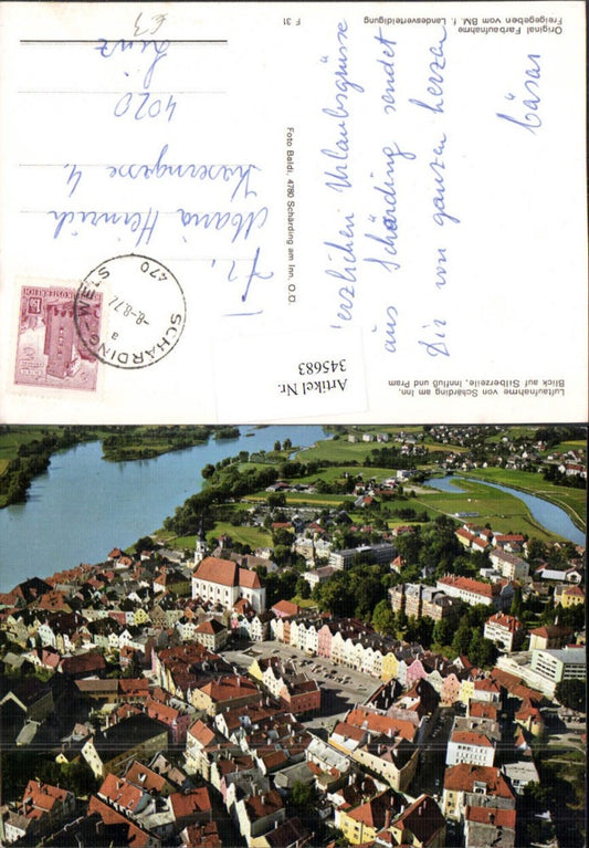 345683, Schärding am Inn, view of Silberzeile, Inn River and Pram, overall view