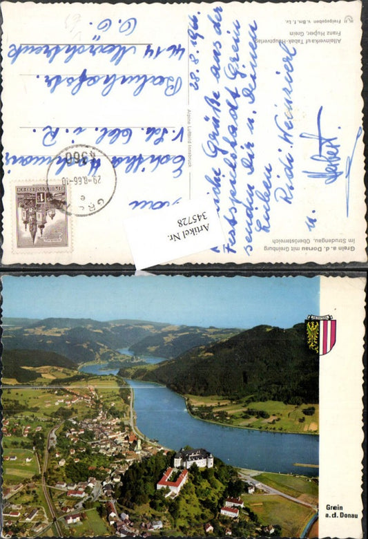 345728, Grein an d. Danube total m. Greinburg pub Alpine aerial photo