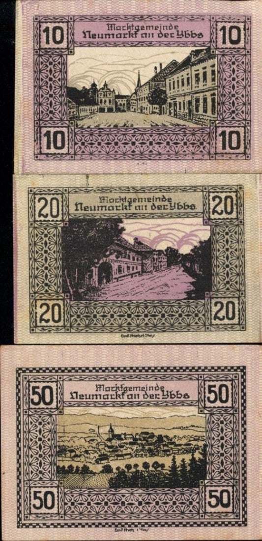 356073,3 Notes Emergency Money Neumarkt aan Ybbs Heller 10,20,50