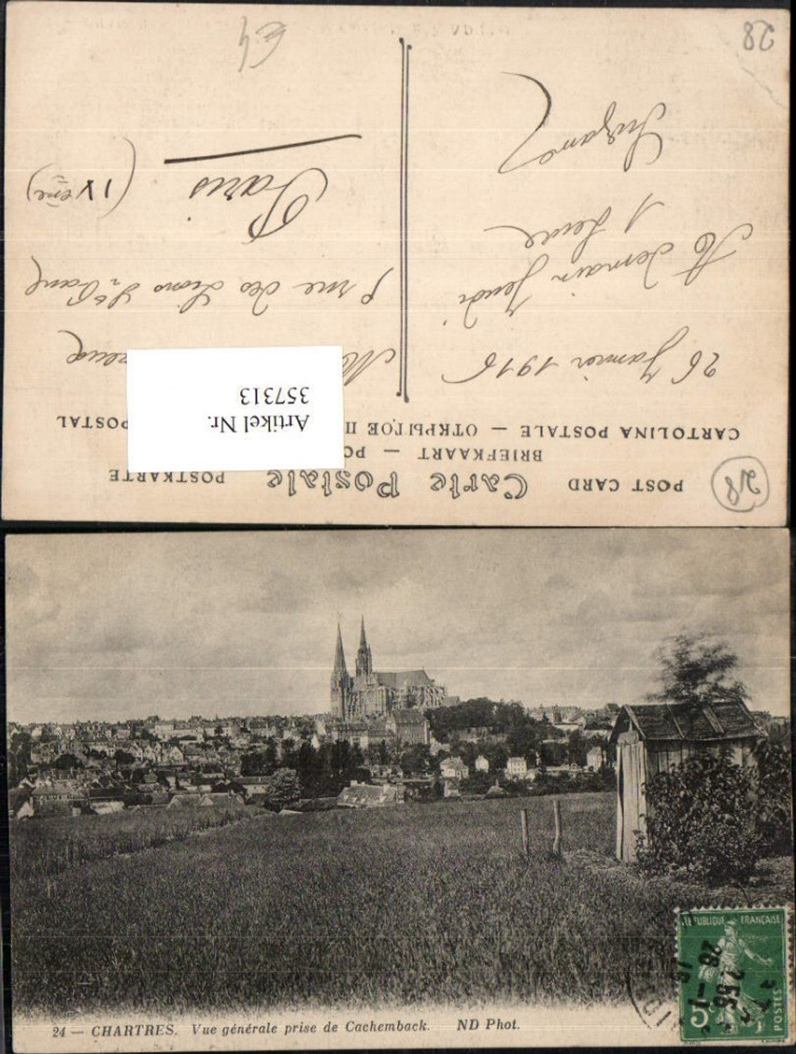357313,Centre Eure-et-Loir Chartres Vue generale prise de Cachemback Totale