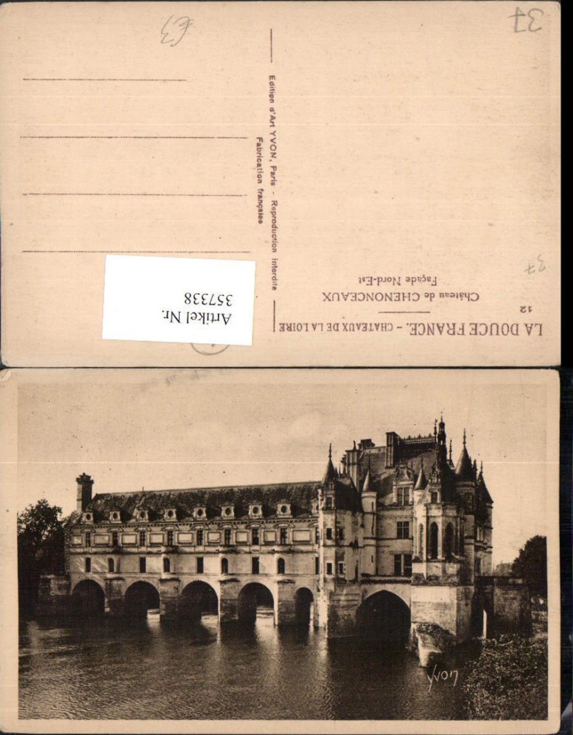 357338,Centre Indre-et-Loire Chateau de Chenonceaux Schloss Fluss
