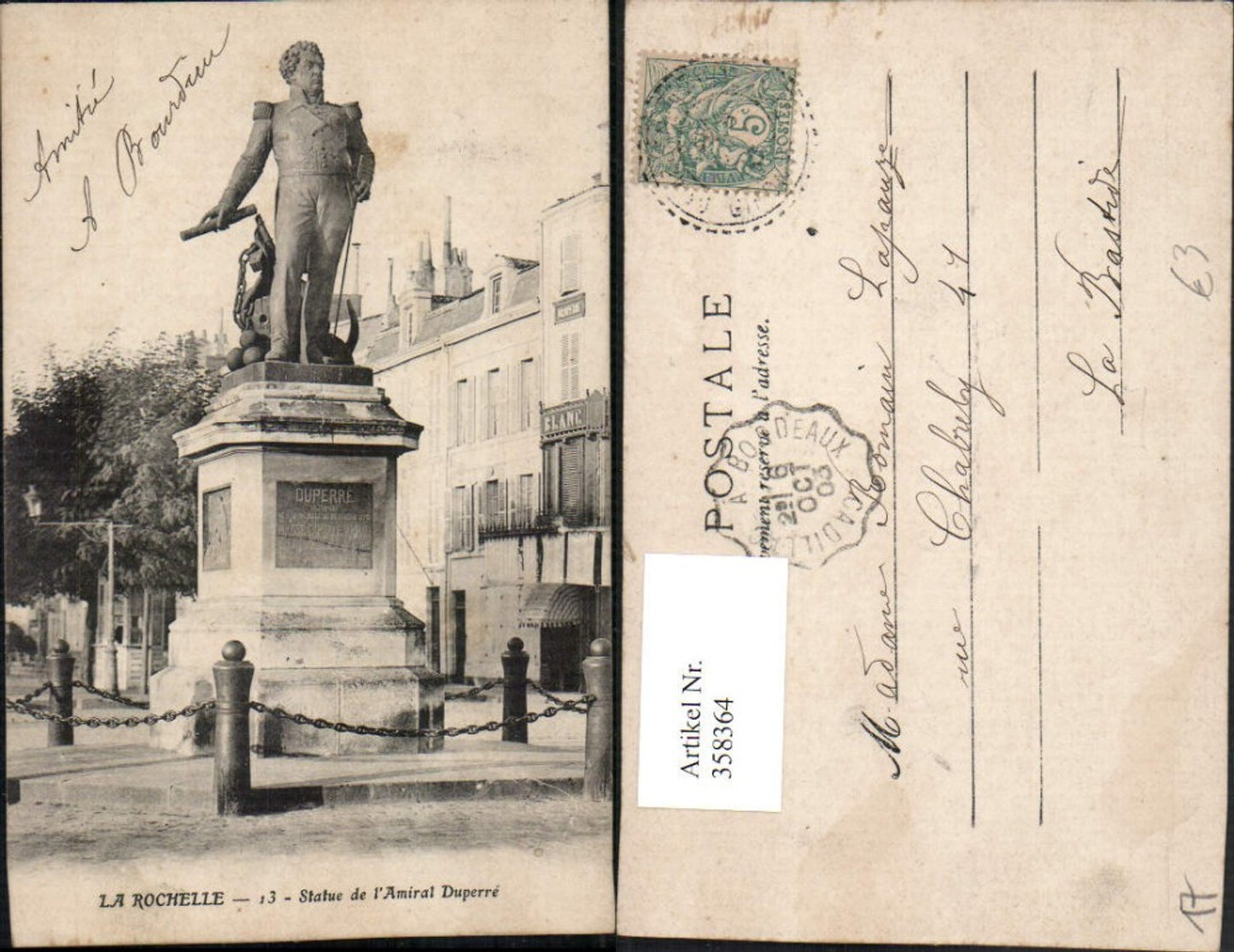 358364,Poitou-Charentes Charente-Maritime La Rochelle Statue de l'Amiral Duperre monument