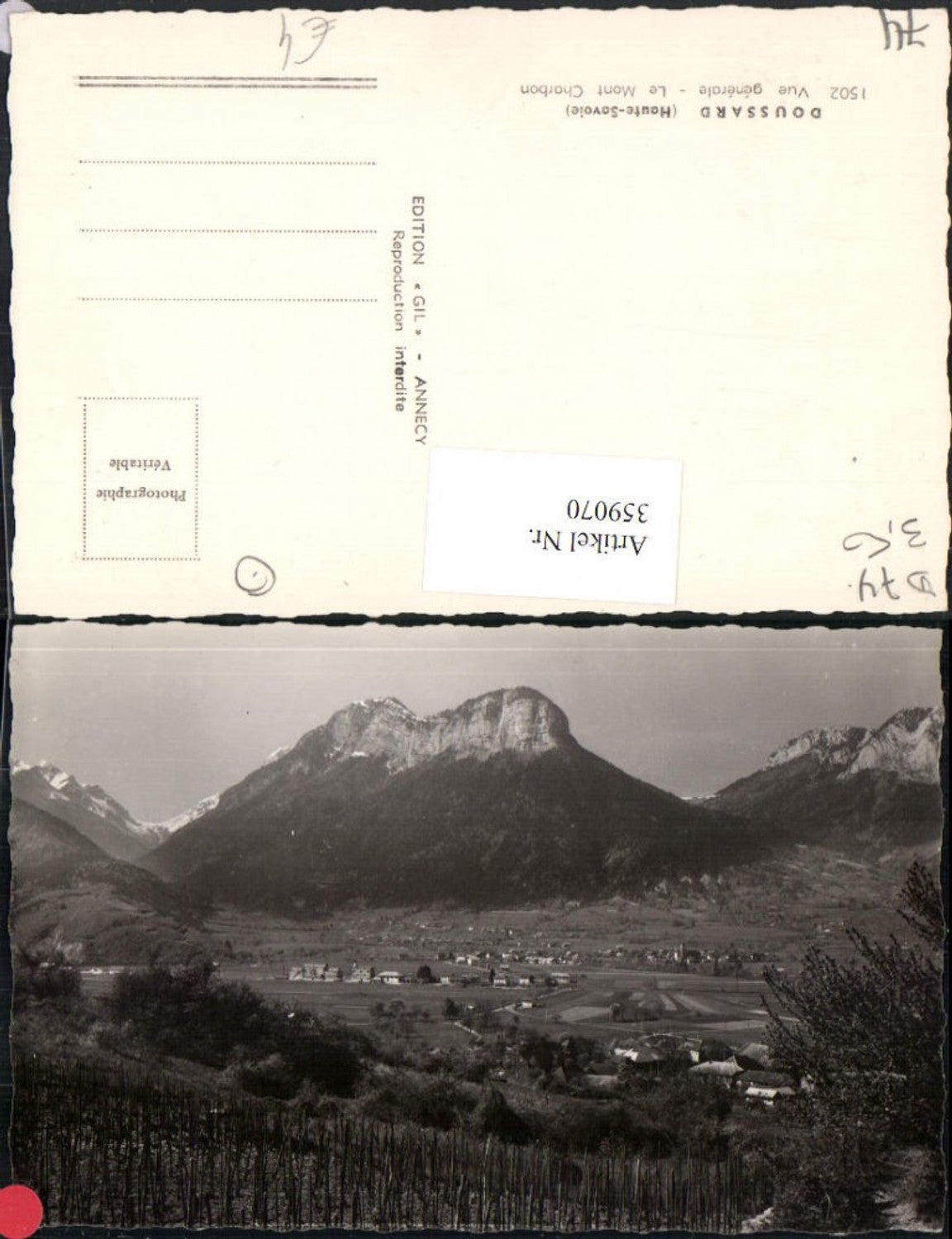 359070,Rhone-Alpes Haute-Savoie Doussard Vue generale Le Mont Charbon Total mountain backdrop