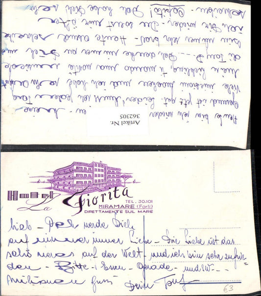 362305, advertising postal stationery Hotel La Fiorita Miramare Forli