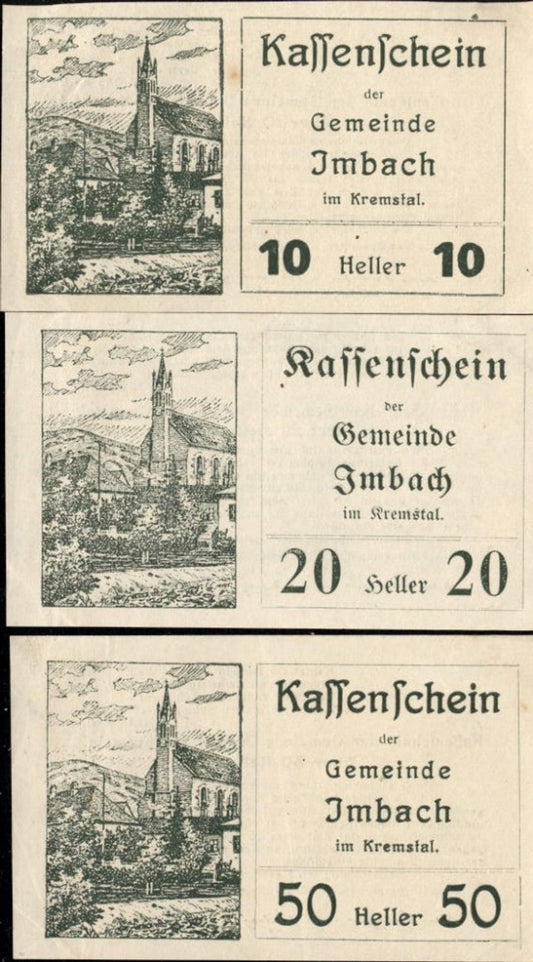 362430,3 Notes Emergency Money Imbach i. Kremstal Heller 10,20,50