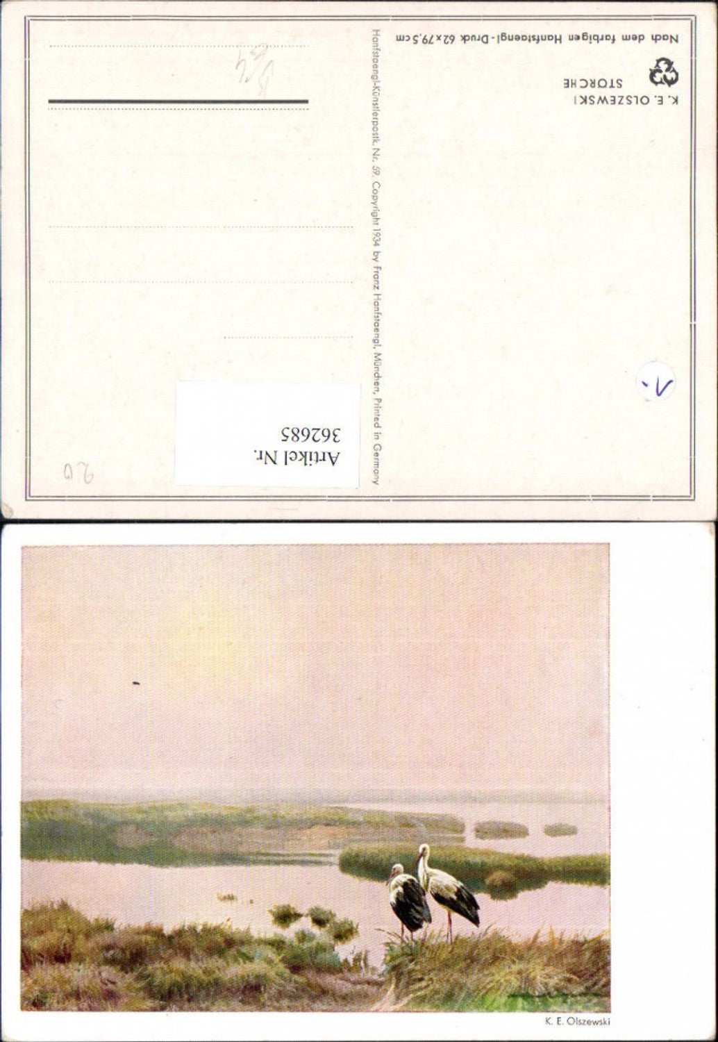 362685,Künstler Ak K. E. Olszewski Störche pub Handstängel 59