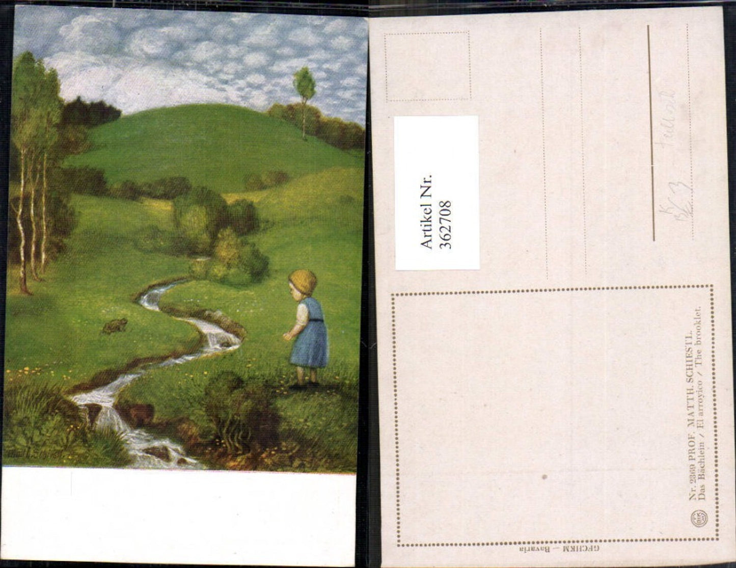 362708,Künstler Ak Prof. Matth. Schiestl Das Bächlein Kind Landschaft