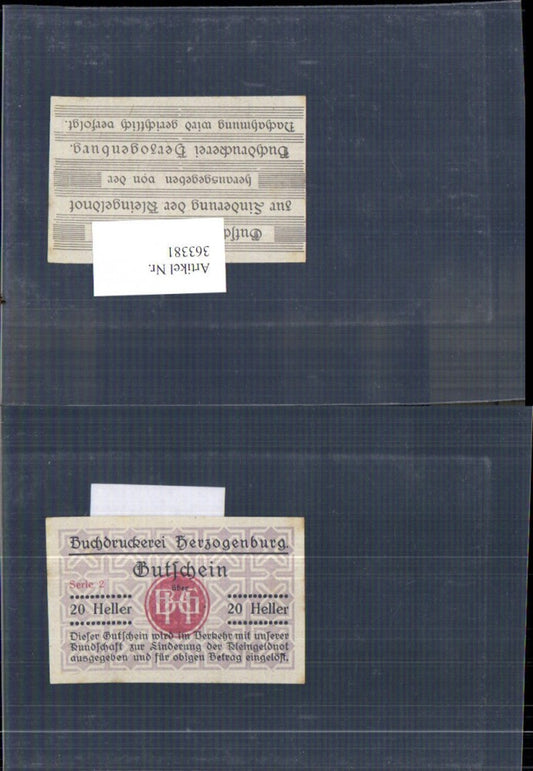 363381, Private emergency money Emergency money printing house Herzogenburg Series 2 20 Heller voucher