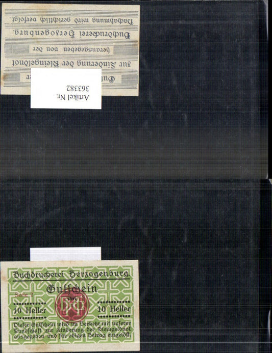 363382, Private emergency money, emergency money printing works Herzogenburg, Series 2, 10 Heller voucher