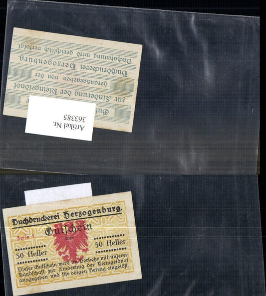 363385, Private emergency money, emergency money printing works Herzogenburg, Series 1, 50 Heller voucher