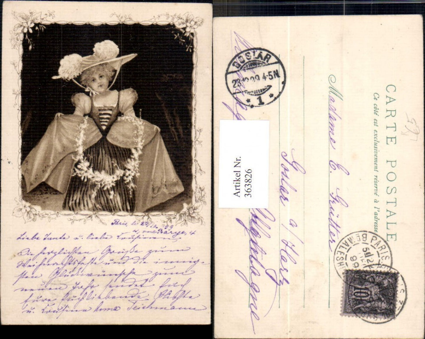 363826,Künstler Litho Kind Mädchen Kleid Mode Hut Passepartout