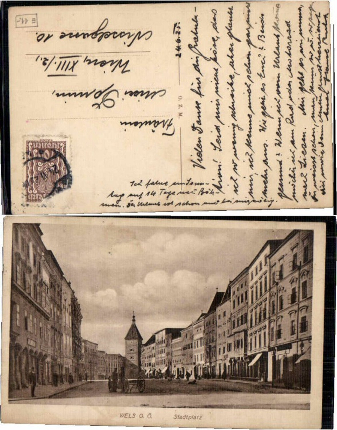 63124, Wels town square with people 1925